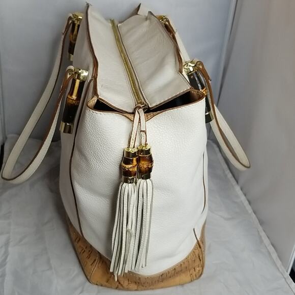 Cork White Leather Large Lilly Pulitzer Bag Tote Well Loved - Picture 4 of 8